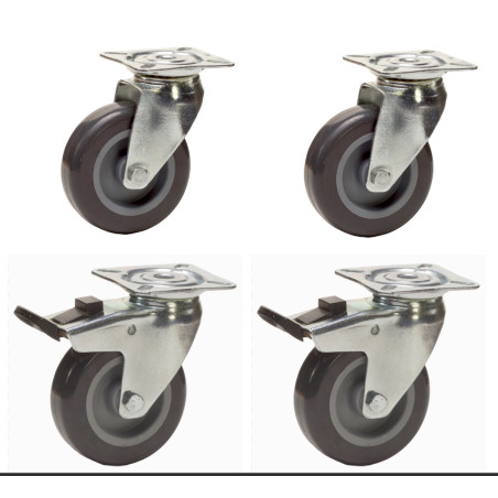 Lot De 4 Mini Roulettes Pivotantes Avec Frein - Tige Filetée M6, Caoutchouc TPE Silencieux - Pour Meubles, Chaises, Établi - 4