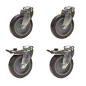 Lot de 4 roulettes à oeil pivotantes et pivotante à frein Caoutchouc Thermoplastique GRIS 50 mm - 120 Kg