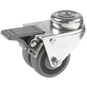 Roulette OEIL JUMELÉE pivotante à frein diamètre 50 mm caoutchouc GRIS - 60 Kg