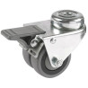 Roulette jumelée à oeil pivotante à frein diamètre 50 mm caoutchouc gris - 60 Kg