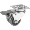 Roulette jumelée pivotante à frein diamètre 50 mm caoutchouc gris roulements à billes- 60 Kg