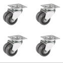Lot de 4 roulettes pivotantes jumelées caoutchouc gris 50 mm - 180 Kg