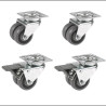 Lot roulettes pivotantes et pivotantes à frein jumelées caoutchouc gris 50 mm - 180 Kg