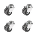 Lot de 4 roulettes OEIL JUMELÉE pivotantes caoutchouc GRIS 50 mm - 180 Kg