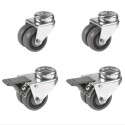 Lot de 4 roulettes OEIL JUMELÉE pivotantes et freins caoutchouc GRIS 50 mm - 180 Kg