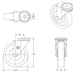 Lot de 4 roulettes à Oeil INOX pivotantes et pivotantes à frein caoutchouc non tachant 125 mm - 300Kg