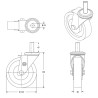Roulette pivotante diamètre 125 mm caoutchouc noir tige lisse 22 x 47 mm