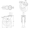 Roulette pivotante à frein diamètre 125 mm polyuréthane rouge tige lisse 22 x 47 mm
