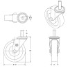 Roulette pivotante diamètre 150 mm polyuréthane rouge tige lisse 26 x 56 mm