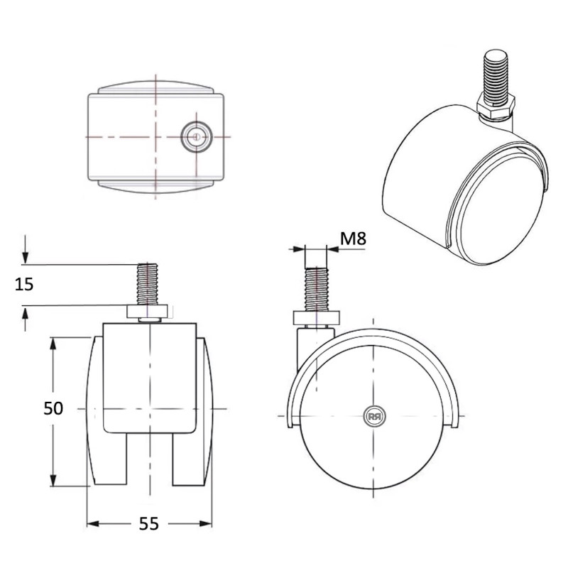Roulettes Pour Chaise De Bureau - 2 Pièces Plastique Noir 50 Mm - Pivotantes, Charge 40 Kg - Remplacement - 6
