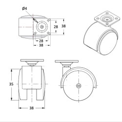 Lot de 4 roulettes pivotantes jumelées  noir 40 mm - 120 Kg