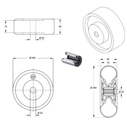LOT de 4x roue increvable diable 260 x 85  (3.00-4) alésage 20 mm roulement à rouleaux