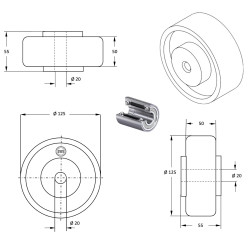 Roue caoutchouc EASYROLL® NOIR MAX, 125 x 50 alésage 20 longueur de moyeu 55 mm roulement à billes