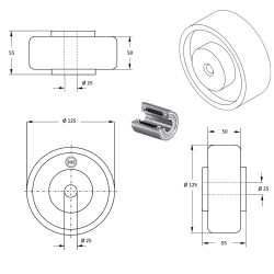 Roue caoutchouc EASYROLL® NOIR MAX, 125 x 50 alésage 25 longueur de moyeu 55 mm roulement à billes