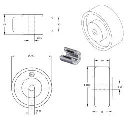 Roue caoutchouc EASYROLL® NOIR MAX, 200 x 50 alésage 25 longueur de moyeu 55 mm roulement à billes