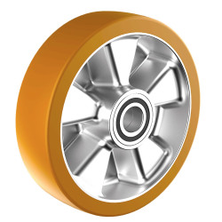 Roue polyuréthane jante aluminium 180 x 50 alésage 20 longueur de moyeu 60 mm roulement à billes