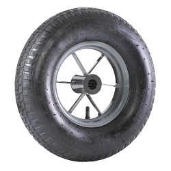 Roue brouette à pneu diamètre 400 x 100 alésage 25 longueur de moyeu 76 mm roulement à rouleaux