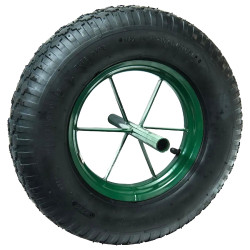 Roue brouette à pneu diamètre 400 x 100 avec axe acier 20 x 260 mm