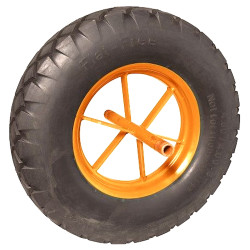 Roue brouette caoutchouc plein diamètre 400 x 80 avec axe acier 20 x 260 mm
