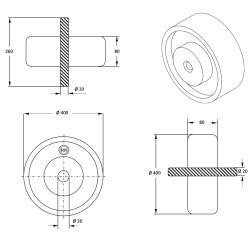 Roue brouette caoutchouc plein diamètre 400 x 80 avec axe acier 20 x 260 mm