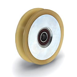 Roue à gorge ronde Vulkollan® Silencieuse 120 x 30  pour rail rond de Ø20 - 210 Kg