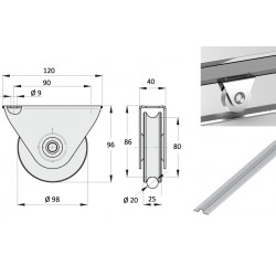 Plan Monture extérieur, roue à gorge rond Ø 100 x 25 pour rail Ø 20 mm - 400 Kg