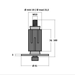 Douille expansible pour tube rond de 19 à 21,5 oeil de 10 mm