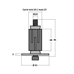 Plan Douille expansible pour tube carré de 24 à 27 oeil de 10 mm