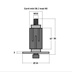 Plan Douille expansible pour tube carré de 36 à 40 oeil de 10 mm