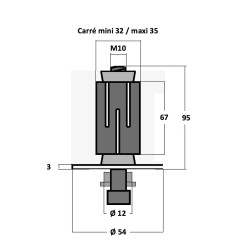 Plan Douille expansible pour tube carré de 32 à 35 oeil de 12 mm