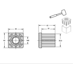 Plan Embout à insert taraudé pour tube carré 40x40 - M8