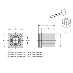 Plan Embout à insert taraudé pour tube carré 60x60 - M10
