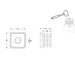 Plan Embout taraudé pour tube carré 22x22 - M10
