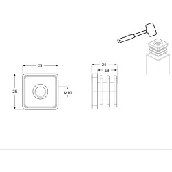 Plan Embout taraudé pour tube carré 25x25 - M10