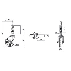 Roulette à SUSPENSION léger de portail , diamètre 100 mm - 57 Kg