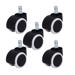 Lot de 5 Roulette JUMELÉE de FAUTEUIL Ø 50 mm PU SOUPLE GRIS avec COLLERETTE à tige lisse 11x22