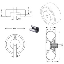 Roue gonflable diable 260 x 85 (4:10/3.50-4) alésage 16 mm Axe déporté