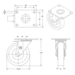Roulette pivotante diamètre 100 mm roue polyamide 6 blanc renforcée - 350 Kg