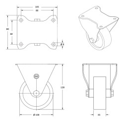 Roulette fixe diamètre 100 mm roue polyamide 6 blanc renforcée - 350 Kg