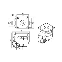 Plan Roulette FOOT CASTOR Ø 63 mm avec patin d'immobilisation - 500 Kg
