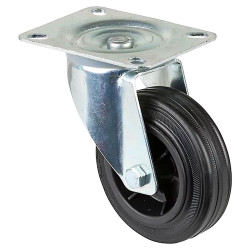 LOT de 4 x Roulette pivotante Ø 100 mm caoutchouc noir - Traces de montage