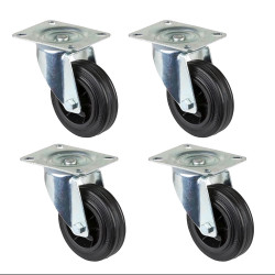 LOT de 4 x Roulette pivotante Ø 100 mm caoutchouc noir - Traces de montage