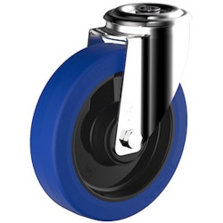 Roulette à oeil pivotante diamètre 80 mm roue caoutchouc élastique EASYROLL® BLEU  - 100 Kg