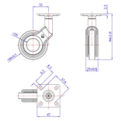 Roulette DESIGN pivotante Ø 60 mm ZAMAK CHROMÉ - NON MANQUANT à platine