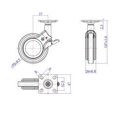 Roulette DESIGN pivotante à frein Ø 75 mm ZAMAK CHROMÉ - NON MANQUANT à platine