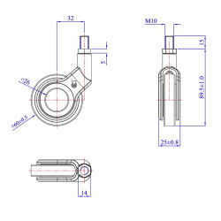 Roulette DESIGN pivotante Ø 60 mm ZAMAK CHROMÉ - NON MANQUANT à tige filetée M10x15