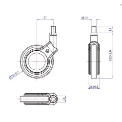 Roulette DESIGN "O" pivotante Ø 75 mm ZAMAK CHROMÉ - NON MANQUANT à tige filetée M10x15