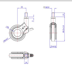 Roulette DESIGN pivotante à frein Ø 60 mm ZAMAK CHROMÉ - NON MANQUANT à tige filetée M10x15