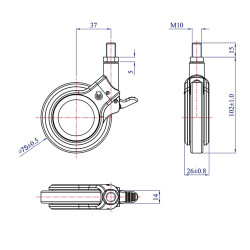 Roulette DESIGN pivotante à frein Ø 75 mm ZAMAK CHROMÉ - NON MANQUANT à tige filetée M10x15