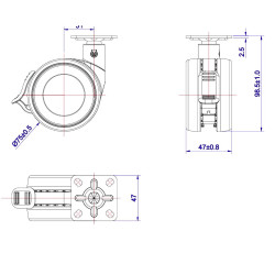 Roulette DESIGN "K" pivotante à frein Ø 75 mm ZAMAK CHROMÉ - NON MANQUANT à platine